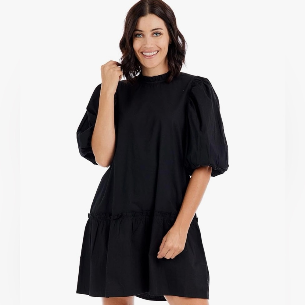 Mudpie Milan Flounce Black Puff Sleeve Dress for Women Size Medium